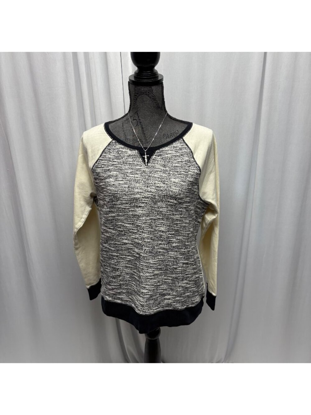 Chaps Crew Neck Knit Sweatshirt Womens Size Large Black Cream Casual Comfy Top